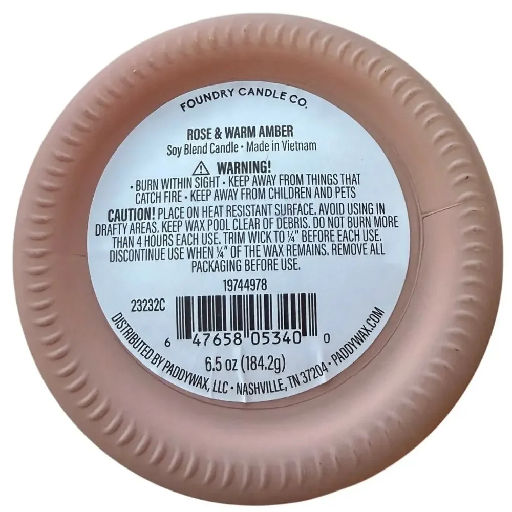 Foundry Candle Co. Rose & Warm Amber Single Wick Soy Blend Scented Candle 6.5oz